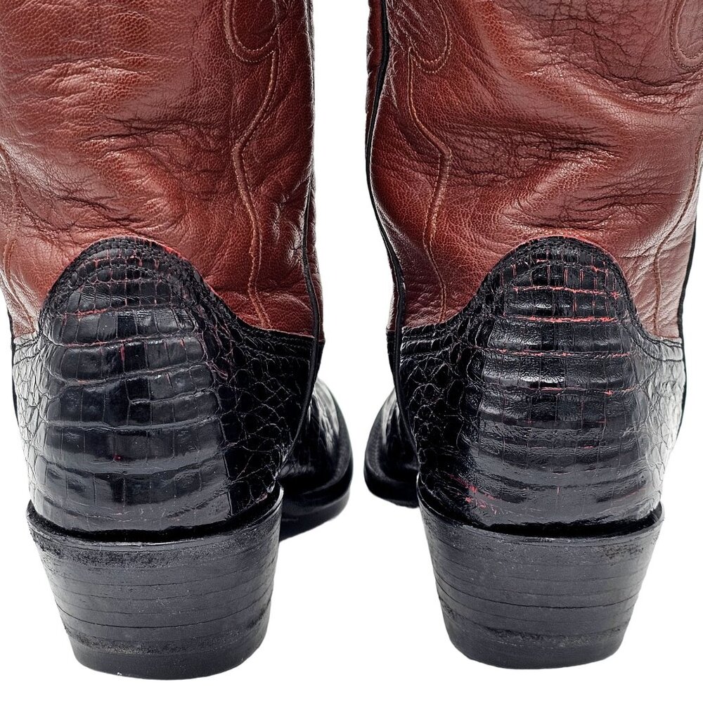 Custom Caiman Belly Cowboy Boots Mens 8.5E Brown Cherry 1 Pc Vamp Texas Western - Picture 11 of 16